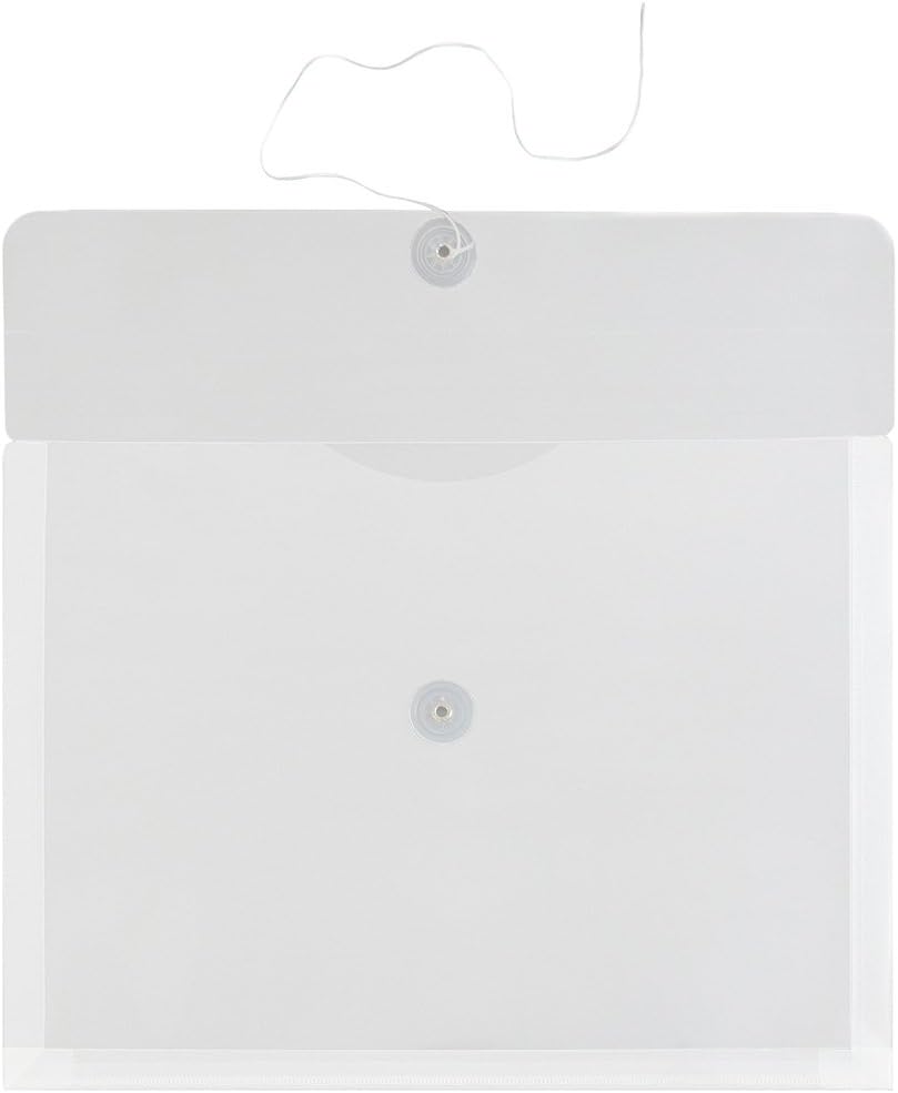 JAM PAPER Plastic Envelopes with Button & String Tie Closure - Letter Booklet - 9 3/4 x 13 - Clear - 12/Pack