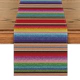 Artoid Mode Colorful Stripes Serape Mexican Table Runner, Mexico Dia De Los Muertos Fiesta Kitchen Dining Table Decoration for Home Party Decor 13x36 Inch
