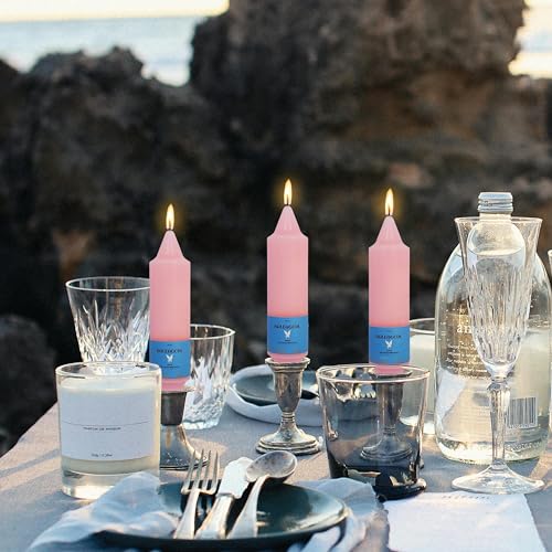 Image of Handmade Unscented Taper Candles Slow Burn Blush Pink Candle 5 Inch Short Candle Sticks Smokeless Unique Candlesticks for Weddings Gifts Home Decoration 4 Pcs