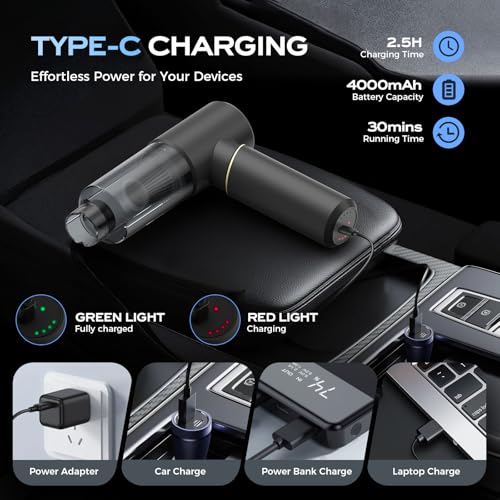 Image of BSRCO Brushless Handheld Vacuum, 15000Pa Strong Suction Car Vacuum Portable Cordless with 2 Modes, 0.67lbs Ultra-Lightweight Mini Hand Vacuum & Air Duster for Home, Keyboard, Pet Hair, Travel