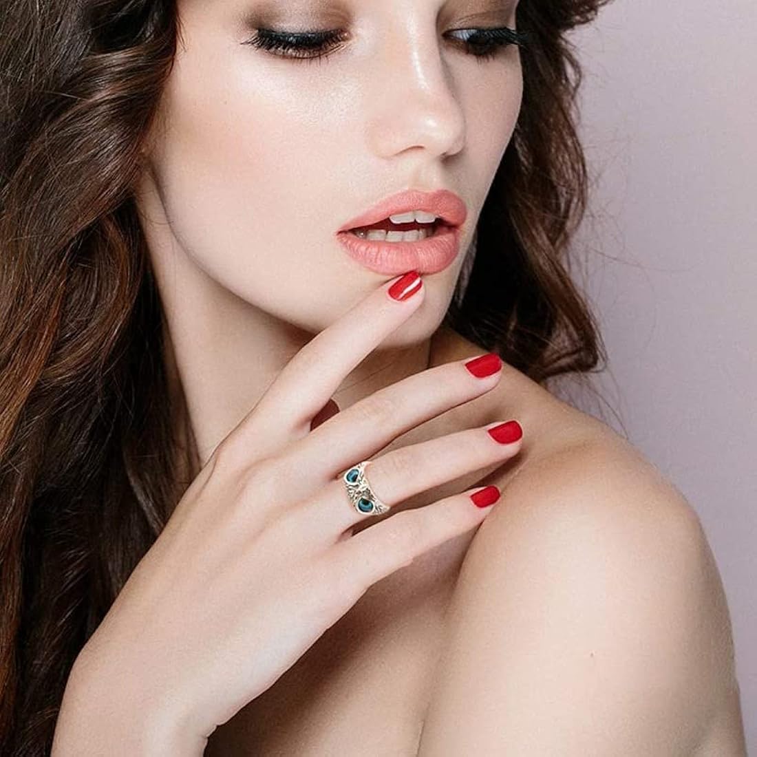 VIEN Silver Owl Ring Cat Eyes Animal Charm Vintage Rings for