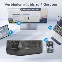 TECKNET Ergonomische Tastatur Kabellos, Deutsches QWERTZ Split Tastatur mit Handballenauflage, Wiederaufladbar Ergo Funktastatur, Bluetooth & USB Natürliches Tippen für Windows/Mac – Ansicht 5