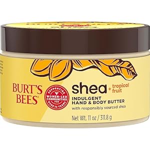 Burt’s Bees Shea + Tropical Fruit Indulgent Hand and Body Butter, Non-Greasy, Non-Irritating Hand Butter, Natural Origin Skin Care, 1 Tub, 11 oz.