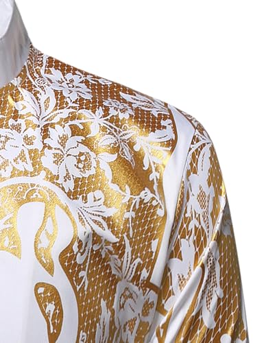 ZEROYAA Men's Traditional Suit Long Sleeve Button up African Foil Stamping Dashiki Shirt and Pants Ethnic 2 Piece Outfit4