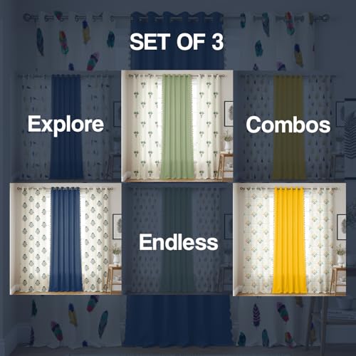 Image of Urban Space Floral Cotton Curtains For Window,Combo Set Of 3 Curtains 5 Feet Long,60-65% Room Darkening Curtain,Tieback&Eyelets Included With Curtains For Home Decor (Dream Catcher),Multicolor