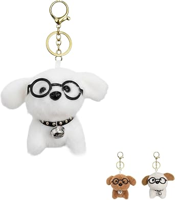 Plush Glasses-Wearing Dog Keychain -Soft Furry Bag Charm, Personality Decoration, Available in 3 Designs