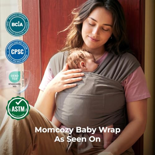 Image of Momcozy Baby Wrap Carrier, Easy-On 2-Piece Design, Newborn to 15.8 kg | Easy On Like a T-Shirt, XXS-XXL Adjustable Fit, IHDI Hip-Healthy, Lightweight Hands-Free Comfort Baby Sling, Light Curry