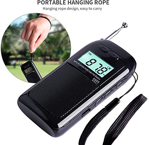 Rádio portátil de ondas curtas FM MW estéreo digital portátil e MP3 player com despertador