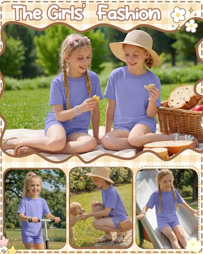 Image of Oakgarden Summer Outfits for Girls 5-14Y Athletic Casual Sets Kid Short Sleeve Shirt Bike Shorts 2 Piece Tween Trendy Clothes