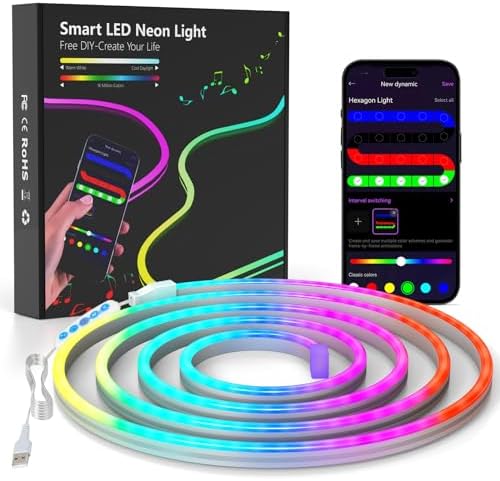 LED Neon Rope Lights - 3.2FT RGB LED Neon Flexible Strip with App ...