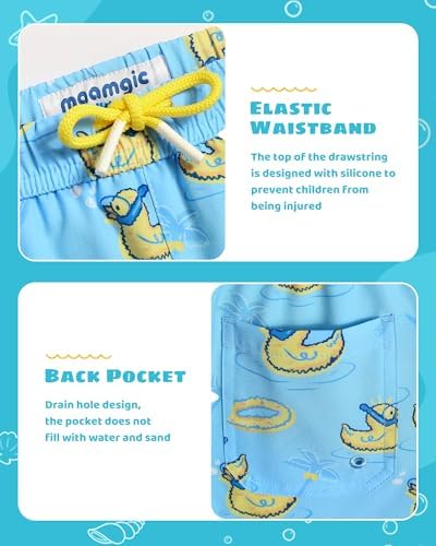 maamgic Boys Swim Trunks with Compression Liner Toddler Stretch Quick Dry Swim Shorts Quick Dry 2 in 1 Beach Shorts,Ducks Blue,Medium(10/12) — view 3