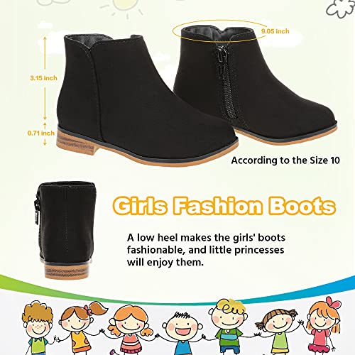 Fupoia Girls Boots Kids Ankle Boots For Girls Side Zipper Booties Fashion Boots For Girls Short Suede Low Heels Boots Black 9 #TOP4