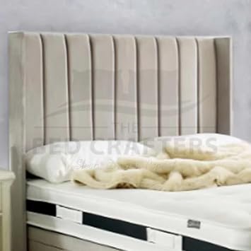 Luxury 48 Wingback Divan Bed Set – Double Bed Plush Velvet Panel Headboard with Memory Foam Mattress, Storage Base – Single/4ft6/King Size (Cream (with Mattress), Fabric Swatch)