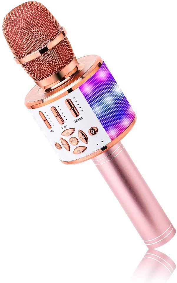 Microphone for Kids Wireless, Magic Sound Karaoke Wireless Microphone, 4 in 1 Bluetooth Karaoke Machine, Adult Car Karaoke Mic Singing Machine, for Party/Outdoor/Travel(Rose Gold)