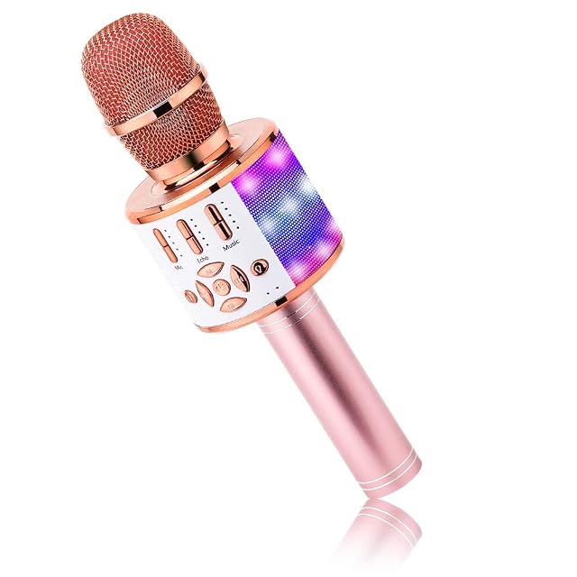BONAOK Micrófono Bluetooth inalámbrico, Micro niños con Luces LED