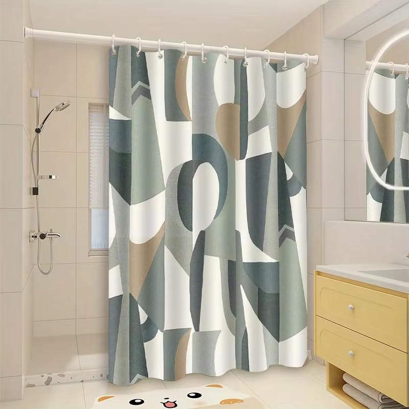Rideau de douche géométrique en polyester imperméable contre les moisissures