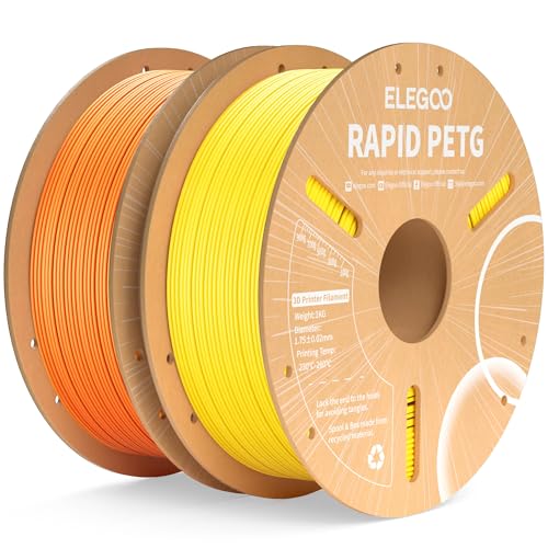 ELEGOO Rapid PETG Filament 1.75mm Gelb Orange 2 KG, High Speed 600mm/s 3D Drucker Filament Maßgenauigkeit +/- 0.02 mm, 1kg Pappspule(2.2lbs) Passend für die Meisten 3D Printer