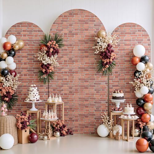 Set of 3 Arch Backdrop Cover Red Brick 7.2ft 6.6ft 6ft Spandex Wrinkle Free Fitted Arch Background Cover Farmhouse Style Top Chiara Arch Cover for Wedding Birthday Party Photography Arch Background