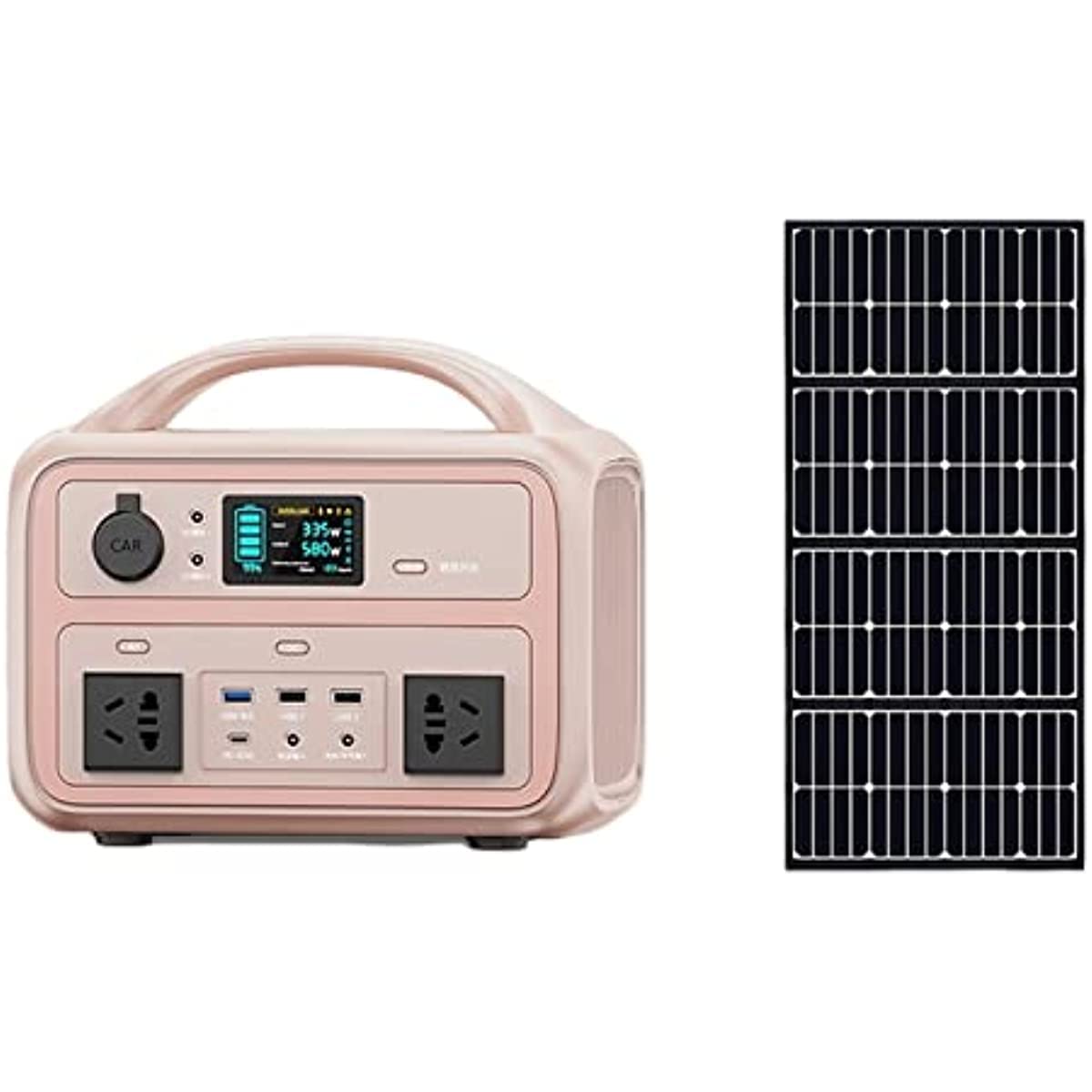 Stazione di alimentazione da campeggio, generatore portatile con presa CA da 110 V, doppie porte USB e uscite CC, per campeggio, camper, backup di emergenza (rosa 600 W 600 Wh 2,5 ore di carica comp