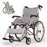 Bueuwe Rollstuhl Faltbar Leicht Aktivrollstuhl, Ultraleicht Rollstühle für die Wohnung, Reiserollstuhl, Transportrollstühle, Klappbare Rückenlehne, Sitzbreite 46 cm, Aluminium