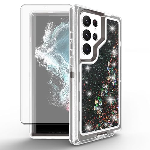Coque Samsung S23 Ultra 5G Asuwish noire robuste avec protecteur d'écran et paillettes