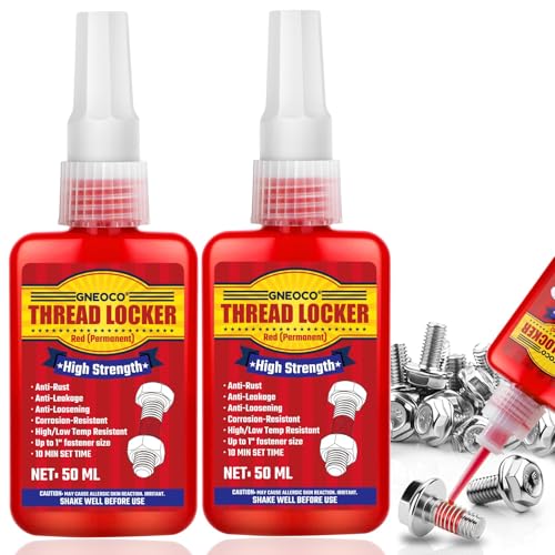 Image of Thread Lock Red, Threadlocker High Strength, Thread Locker for Nuts, Bolts, Fasteners and Metals, Anaerobic Curing Screw Glue to Prevent Loosening (Red (Permanent) 50ml*2)