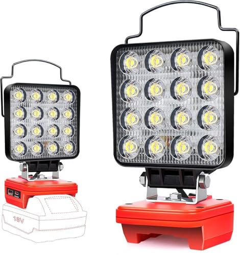 Lampe de travail LED sans fil pour batterie Milwaukee M18 18 V - Projecteur à piles pour éclairage compact Milwaukee Light 48 W - Projecteur portable avec type C et charge USB (pas de batterie)