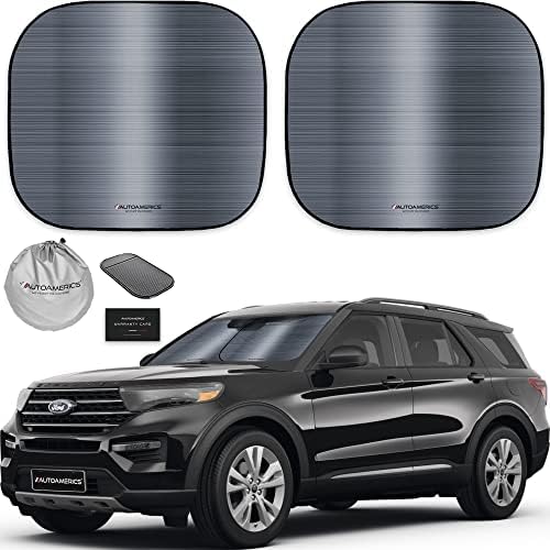 Autoamerics 2-Piece Windshield Sun Shade - Metallic Gray Foldable Car Front Window Sunshade for Most Cars SUV Truck Heat Blocker Visor Protector Blocks Max UV Rays and Keeps Your Vehicle Cool - Medium