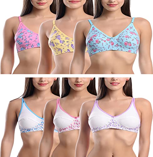 Image of FIMS - Fashion is my style Cotton Bra Non-Padded Non-Wired Bra for Women Combo Pack Girls Everyday Bra, Multicolor Cup B, Pack of 6