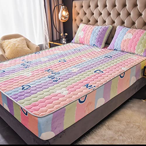 Nuoxuan Fitted Sheets Queen Size,Three-Piece Set Of Milk Velvet Quilted Printed Bed Sheet,Non-Slip Bedspread For Apartment Bedroom,Red,180 * 200Cm(3Pcs) #TOP4