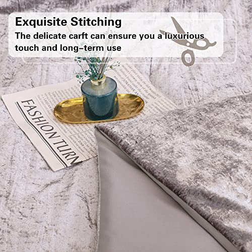 Yozen Silver Full Korean Velvet Comforter Set (79X90 Inch), 3 Pieces Luxury Textured Soft Comforter With 2 Pillowcases, Lightweight Microfiber Down Alternative Bedding Set For All Season #TOP5