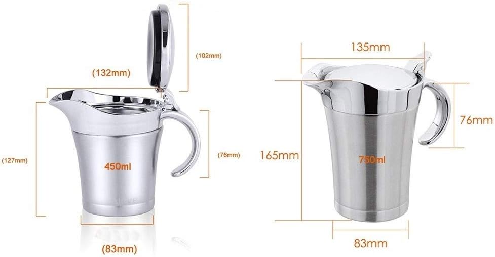 Stainless Steel Gravy Boats Sauce Boat Jar 450Ml with Lid Double Wall Thermal Insulation Stainless Steel Double Insulated Gravy Boat/Sauce (Size : 750ml) (450ml)