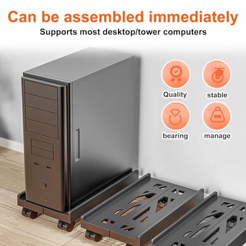 SPORWAY Soporte para CPU para PC, Tamaño Ajustable Soporte para CPU, Soporte para PC Móvil con Ruedas Giratorias con Bloqueo, Carro de CPU Debajo del Escritorio (Negro) - imagen 3