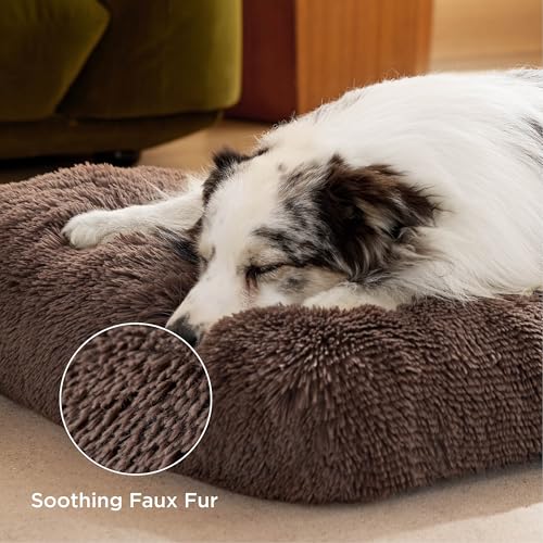 BEDSURE Flauschiges Hundebett Grosse Hunde - 104x69x8 cm Hundebett waschbar für große Hunde, rutschfeste Unterseite, plüsch Hundekissen, Braun