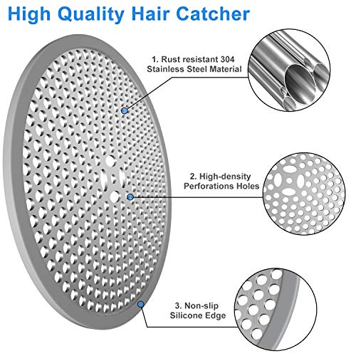 MFTEK Drain Hair Catcher Shower Bathtub Hair Stopper Drain Protector, Easy Clean Drain Cover Strainer Trap for Bathroom and Kitchen Sink-Stainless Steel & Silicone 2 Pack - Thumbnail 3