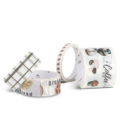 Washi - Juego de 4 cintas adhesivas decorativas para diarios de viñetas, álbumes de recortes, estilo cultural café, cinta Washi para álbumes de