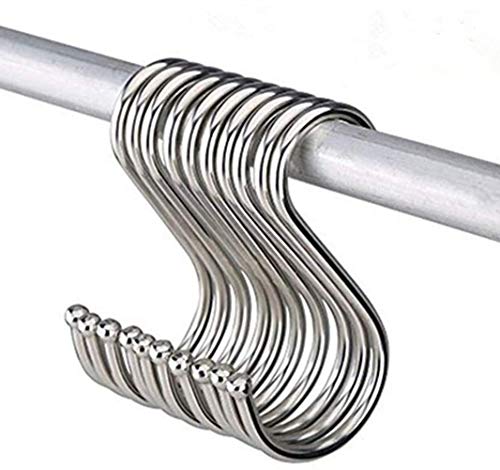 Soqool Stainless Steel Hooks Shower Curtain Rings/Hook- 12 Pack S Shaped Hanger Closet Hanging Hooks for Kitchen/Bathroom/Office (3.5 Inch, Medium)