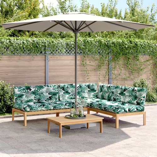 LoogCape Juego de 4 sofás de jardín de madera de acacia aceitada con cojines verdes, para terraza y balcón, resistente a la intemperie