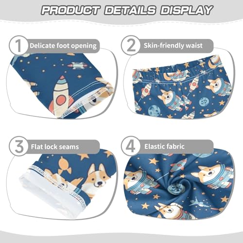 Welsh Dog Astronaut Girls' Leggings Toddler Doodles Space Rocket Stars Kids Yoga Pants Dance Active Tights 4T3