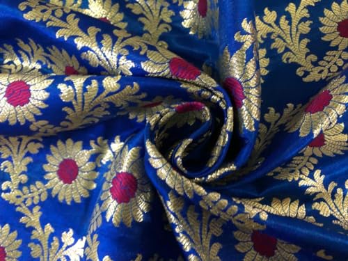 Soie brocart jacquard bleu roi BRO916 étoffe de prestige pour styliste