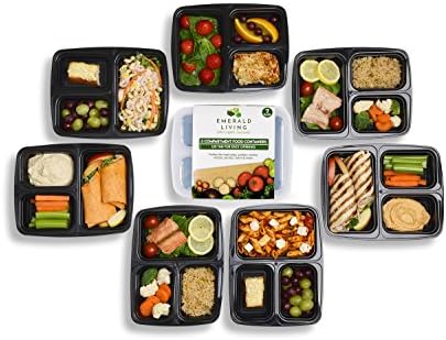 Premium 3 Compartment BPA Free Meal Prep Containers. Reusable Plastic Food Containers with Lids. Stackable, Microwavable, Freezer & Dishwasher Safe Bento Lunch Box Set + EBook. 1L - 7 Pack