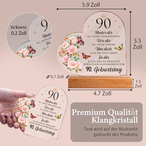 90. Geburtstag Frau, Geschenke Zum 90 Geburtstag Frau - Acryl Plakette Mit Inspirierender Gravur, Deko 90. Geburtstag Frau, 90. Geburtstag Geschenkideen Für Mama, Schwester, Ehefrau, Kollegin