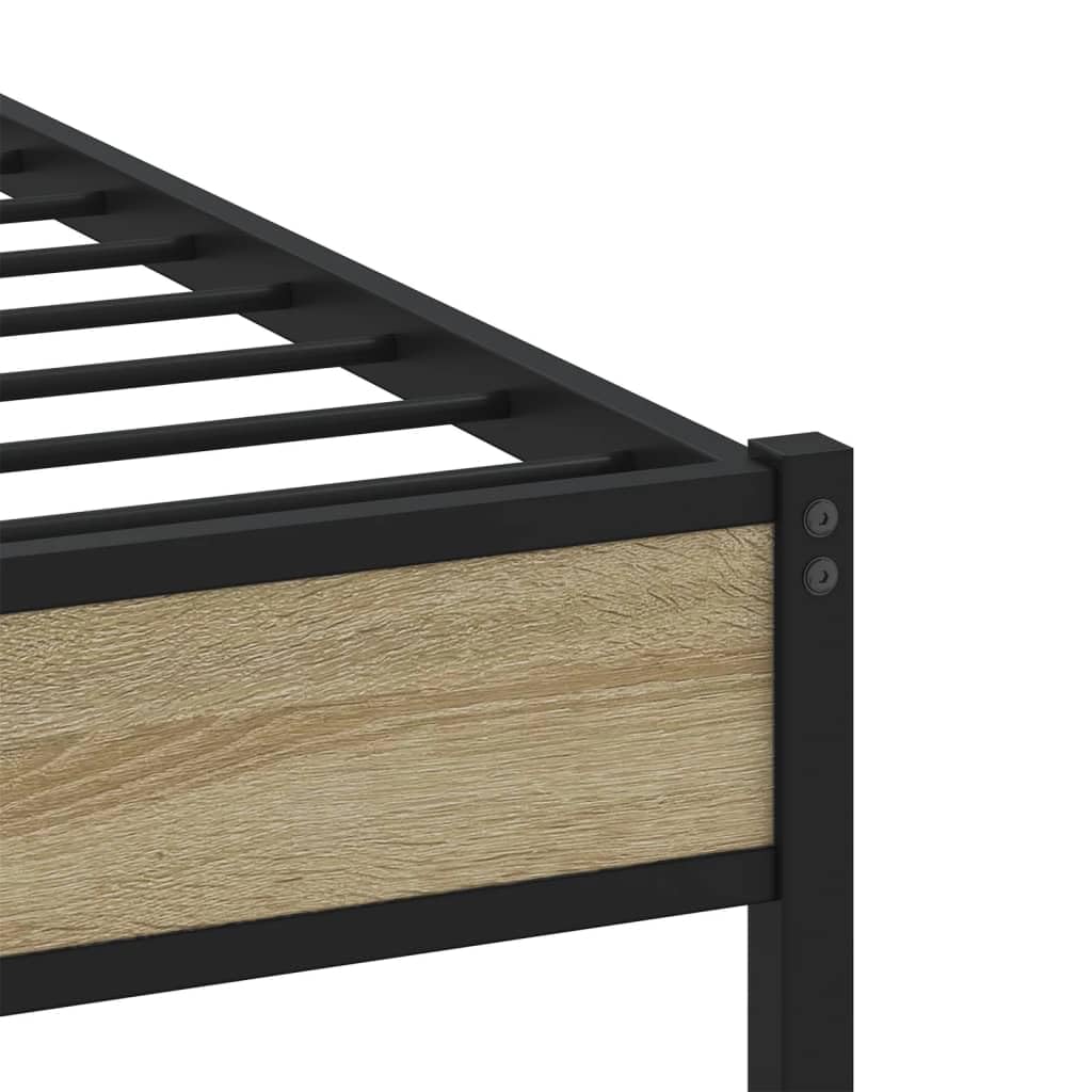 Cama de metal de roble Sonoma de 150 x 200 cm, marco de acero, somier, cabecero de 91,5 cm, cama doble sin colchón