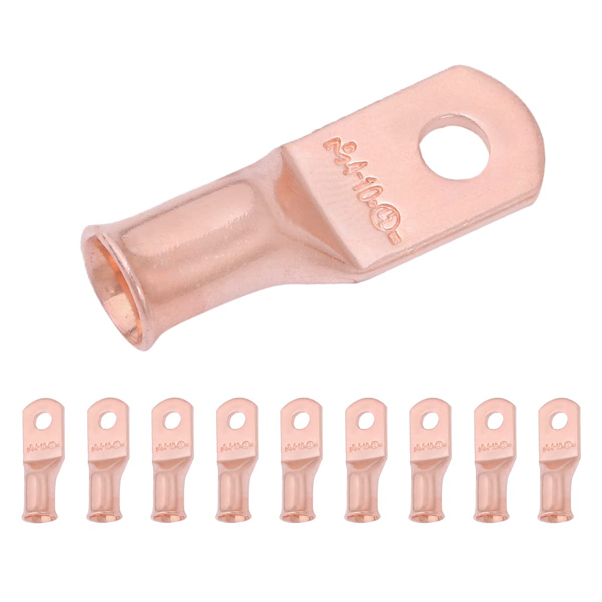 SELTERM 4 AWG (25 mm²) - # 10 (M5) ⌀ Hole UL Heavy Duty Wire Lugs, Battery Cable Ends, Bare Copper Eyelets, Tubular Ring Terminal Connectors [B29] - 10 Pack — image 1