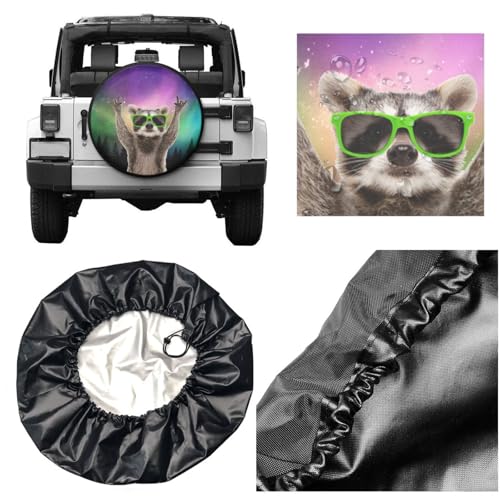 Image of Raccoon Aurora Spare Tire Cover for Rv Trailer Camper Truck SUV - Cute Raccoon Animal Wheel Protectors Cover Waterproof Fabric for Travel Camping Outdoor,Universal Fit,15 inch