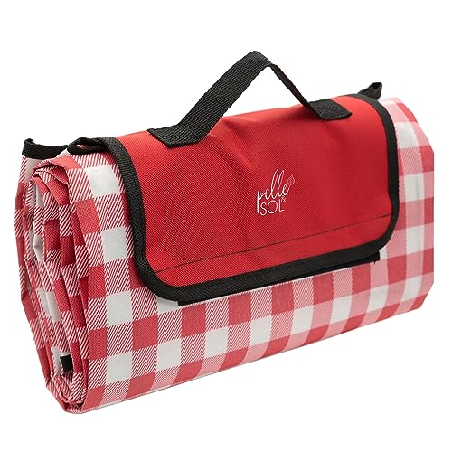 Pelle & Sol Picnic Blanket Waterproof, 200x140CM Foldable Picnic Mat - Outdoor Beach Blanket - Slip Resistant w/Carrying Handle - Sandproof & Washable Beach Mat for Garden, Hiking, Camping