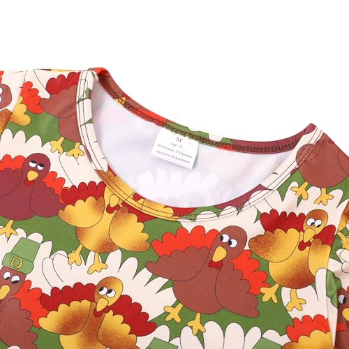 Image of Thanksgiving Toddler Girls Turkey Outfits Set Ruffle T-Shirt Dress and Pants Outfit Set 3-8Years