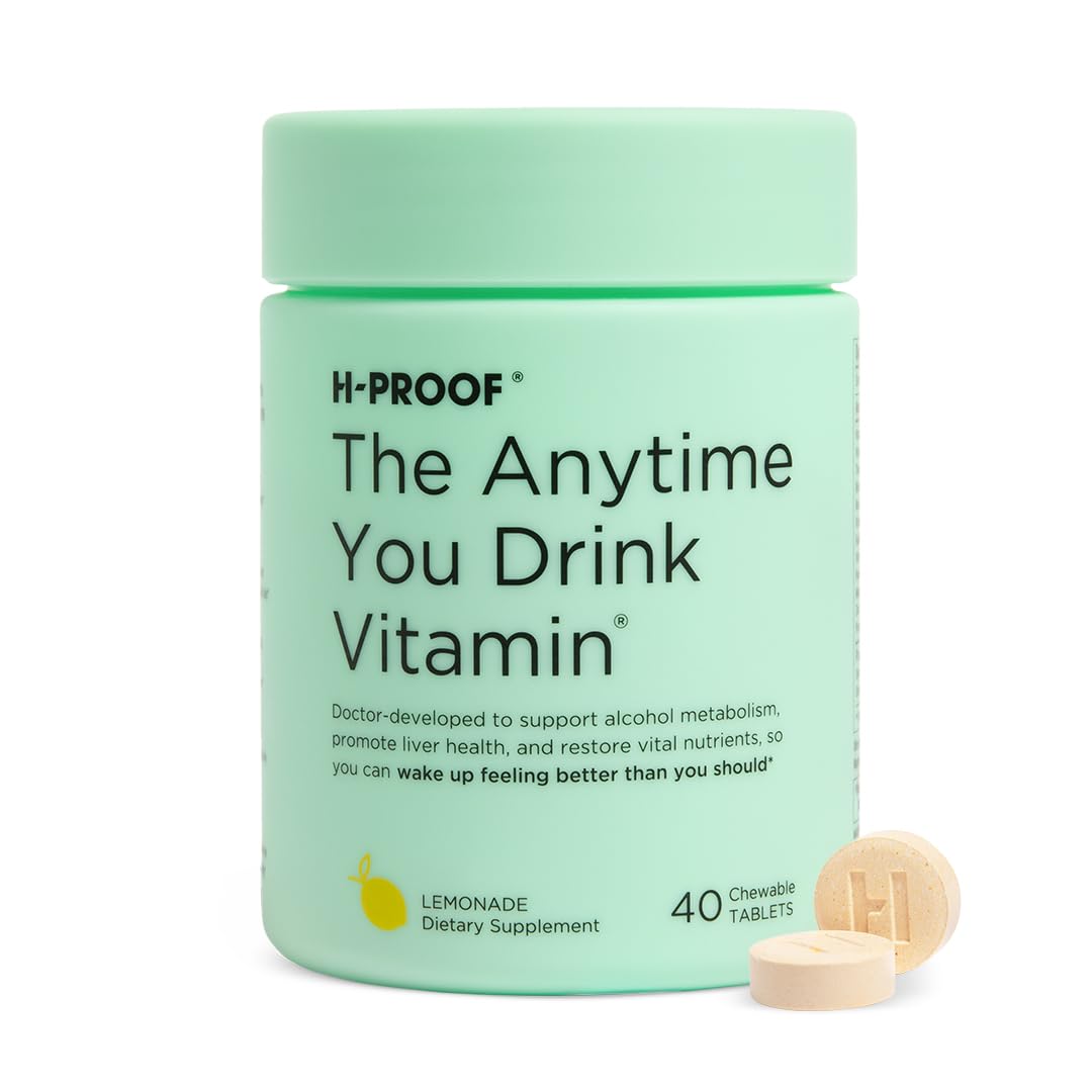 H-PROOF The Anytime You Drink Vitamin, Liver Health & Immunity Support with Electrolytes, Milk Thistle, and Vitamins B & C - 40 Chewable Tablets (20 Servings), Vegan, Lemonade