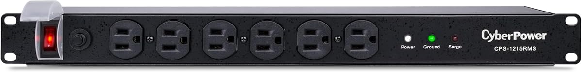 CyberPower CPS1215RMS Surge Protector, 120V/15A, 12 Outlets, 15 ft Power Cord, 1U Rackmount