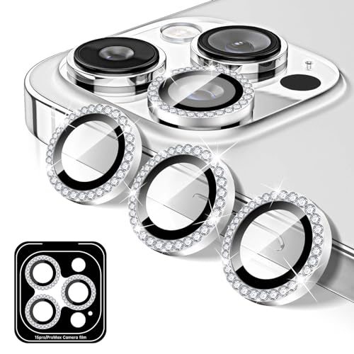 Kucheed Diamond Camera Lens Protector Compatible for iPhone 11 Pro/11 Pro Max Bling Tempered Glass Camera Cover Individual Automatic Alignment Metal Rings Glitter Phone Lens Cover Film Stickers